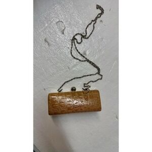 BIJOUX TERNER‎ Crocodile Embossed Cylinder Evening Bag With Chain Strap